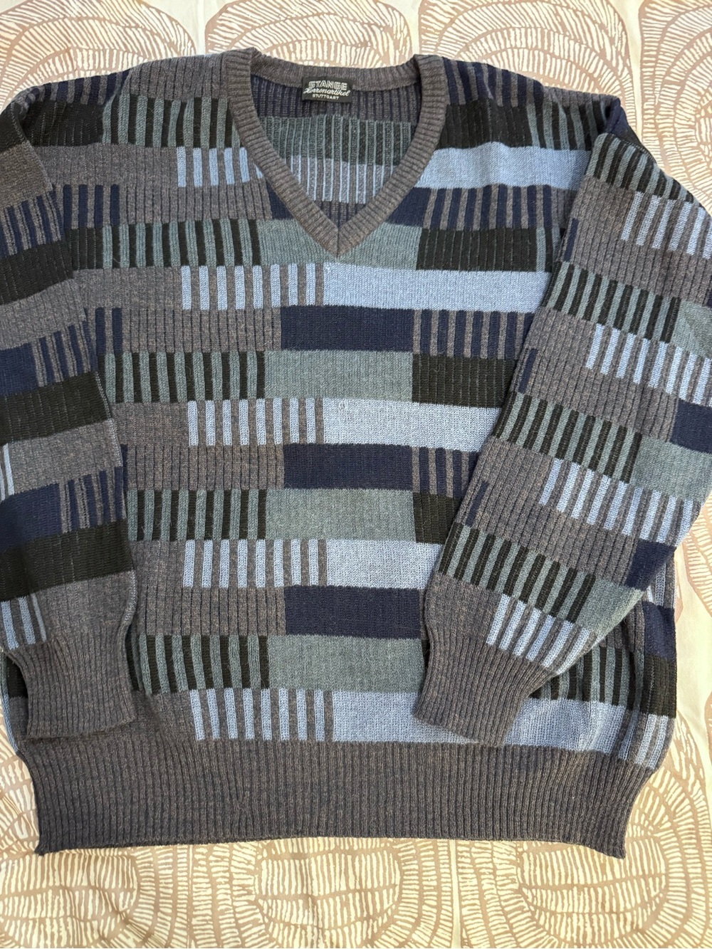 Vintage Grandpa Stange Herrenartikel Stuttgart Men’s Geometric V-Neck Sweater M